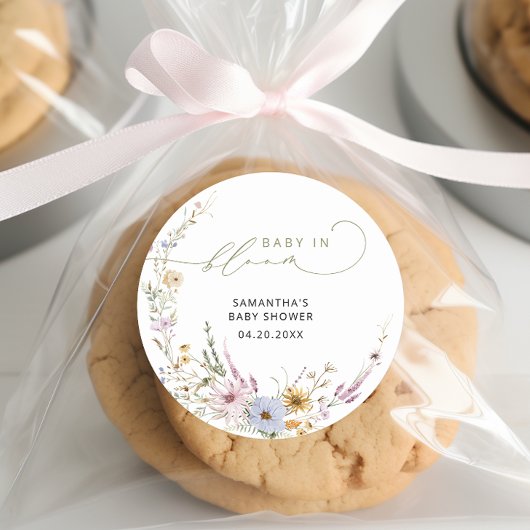 Baby in Bloom Wildflower Boho Baby shower Ronde Sticker