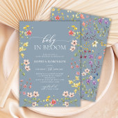 Baby in Bloom Wildflower Boho Blauw Baby shower Kaart