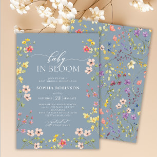 Baby in Bloom Wildflower Boho Blauw Baby shower Kaart