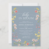 Baby in Bloom Wildflower Boho Blauw Baby shower Kaart (Voorkant)