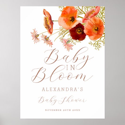 Baby in Bloom Wildflower Boho Herfst Bloemendouche Poster (Voorkant)