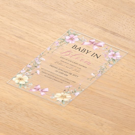  Baby in Bloom Wildflower Bow Baby shower Acryl Uitnodigingen (Laagn)