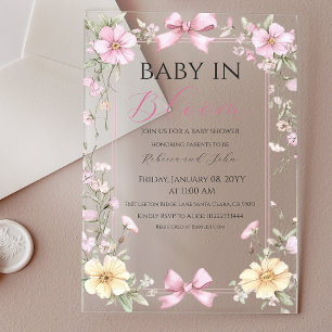  Baby in Bloom Wildflower Bow Baby shower Acryl Uitnodigingen