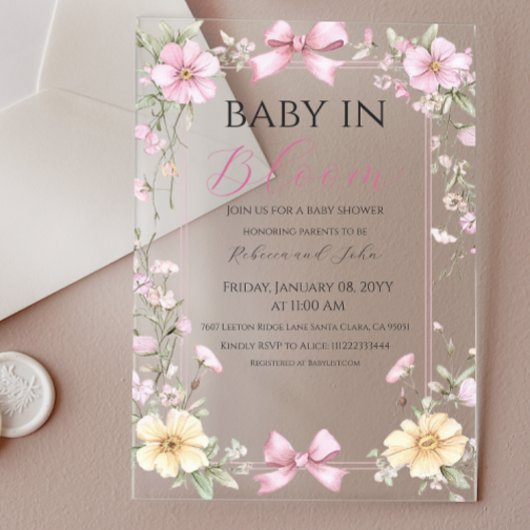  Baby in Bloom Wildflower Bow Baby shower Acryl Uitnodigingen