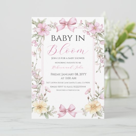  Baby in Bloom Wildflower Bow Baby shower Kaart (Staand voorkant)