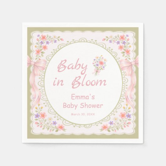 Baby in Bloom Wildflower Bow Baby Shower  Servet (Voorkant)
