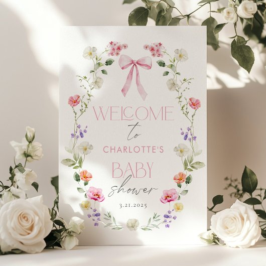 Baby in Bloom Wildflower Bow Baby shower Welkom Poster