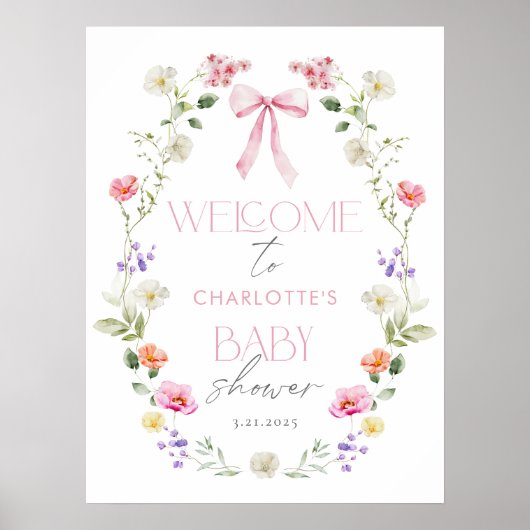 Baby in Bloom Wildflower Bow Baby shower Welkom Poster (Voorkant)
