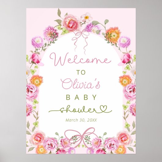 Baby in Bloom Wildflower Bow Baby shower Welkom Poster (Voorkant)