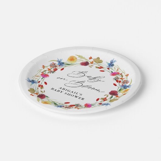 Baby in Bloom Wildflower Bruids Shower Aangepast Papieren Bordje (Gekanteld)