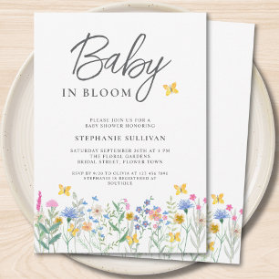 Baby in Bloom Wildflower Butterflies Baby shower Kaart