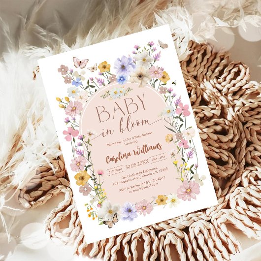 Baby In Bloom Wildflower Butterfly Baby Shower Kaart