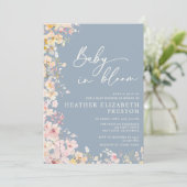 Baby in Bloom Wildflower Dusty Blue Baby shower Kaart (Staand voorkant)