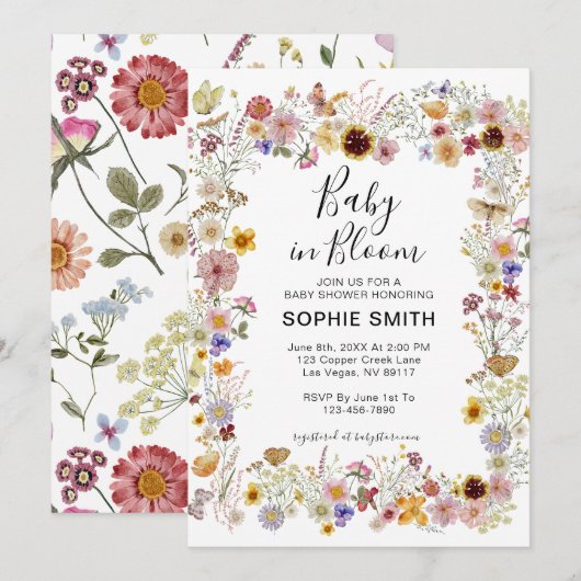 Baby in Bloom Wildflower Dusty Roos Baby shower Kaart (Voorkant / Achterkant)