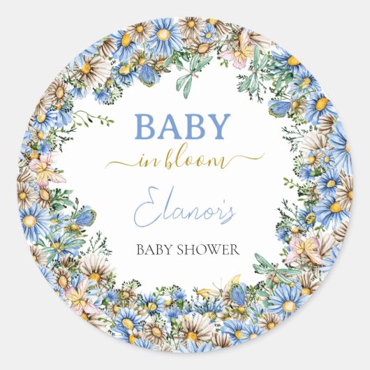 Baby in Bloom Wildflower Elegant Boy Baby shower Ronde Sticker (Voorkant)
