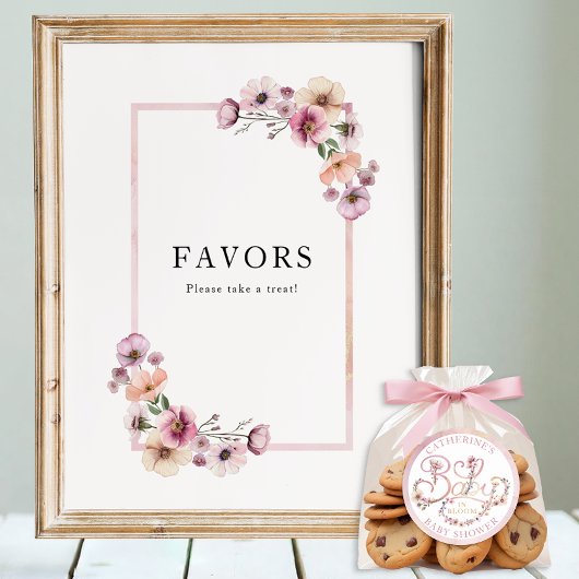 Baby in Bloom Wildflower Favors Sign – Dusty Pink Poster