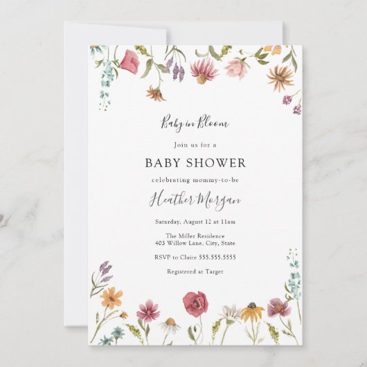Baby in Bloom Wildflower Floral Baby shower Kaart (Voorkant)