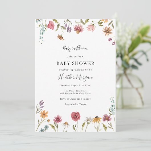 Baby in Bloom Wildflower Floral Baby shower Kaart (Staand voorkant)