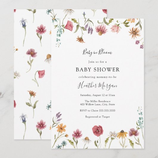 Baby in Bloom Wildflower Floral Baby shower Kaart (Voorkant / Achterkant)