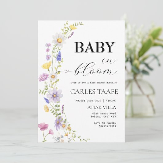 Baby in Bloom Wildflower Floral Baby shower Kaart (Staand voorkant)