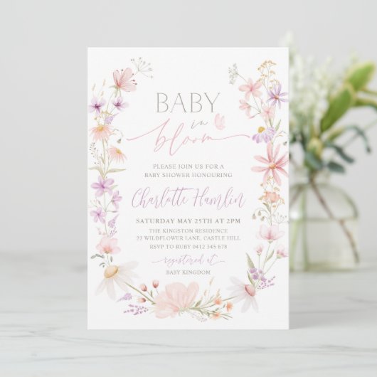 Baby in Bloom Wildflower Floral Baby shower Kaart (Staand voorkant)