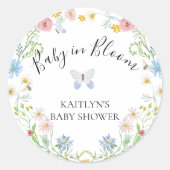 Baby in Bloom Wildflower Floral Waterverf Shower Ronde Sticker (Voorkant)