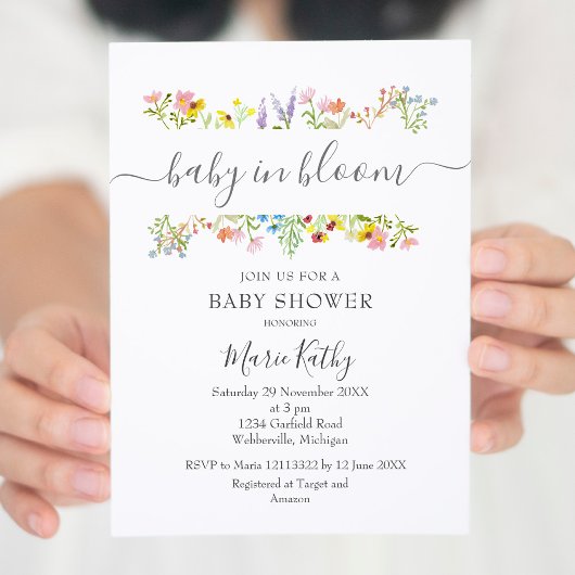 Baby in Bloom Wildflower Invitation Kaart