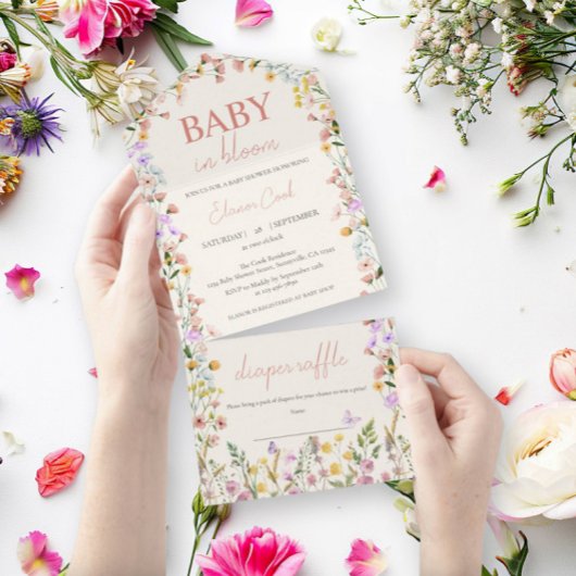 Baby in Bloom Wildflower Kleurrijk Baby shower All In One Uitnodiging