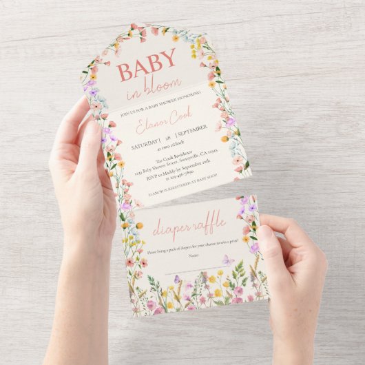 Baby in Bloom Wildflower Kleurrijk Baby shower All In One Uitnodiging (Afscheurbaar)