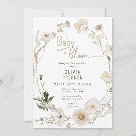 Baby in Bloom Wildflower Krans Baby shower Kaart (Voorkant)