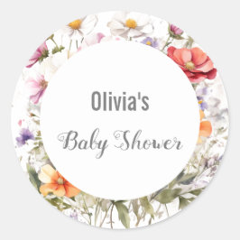 Baby in Bloom WildFlower Lila Baby shower Ronde Sticker