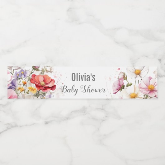 Baby in Bloom WildFlower Lila Baby shower Waterfles Etiket (Enkel label)