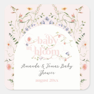 Baby in Bloom Wildflower Meisje Roze Baby shower Vierkante Sticker