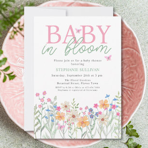 Baby in Bloom Wildflower Meisjes Baby Shower Kaart