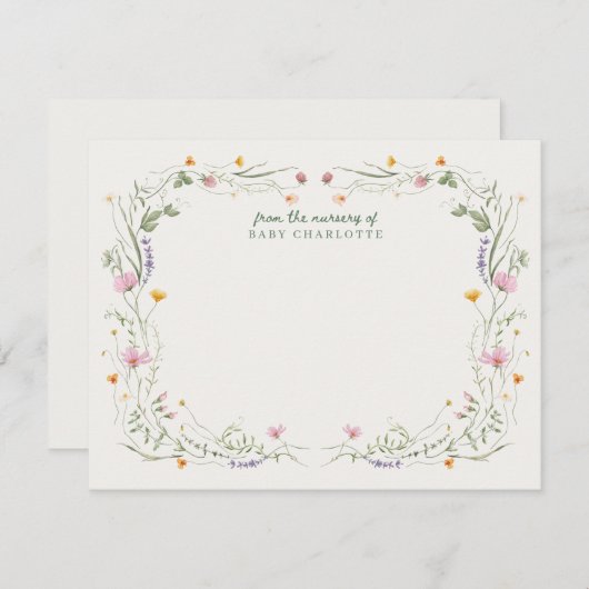 Baby in Bloom Wildflower Nursery Note Card Kaart (Voorkant / Achterkant)