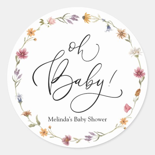 Baby in Bloom Wildflower Oh Baby Favor Ronde Sticker (Voorkant)