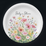 Baby in Bloom Wildflower Papieren Bordje<br><div class="desc">These pastel wildflower,  "baby in bloom" themed baby shower paperware are perfect for your cottagecore style.</div>