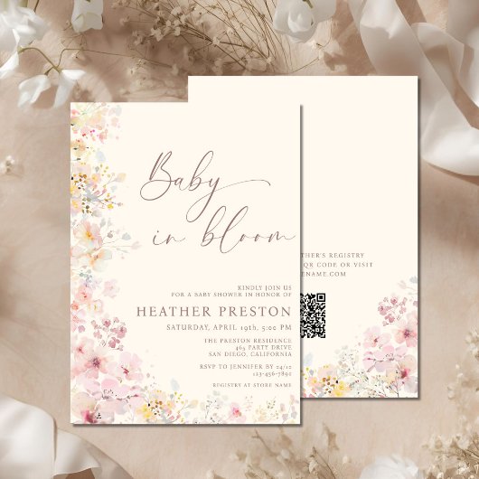 Baby In Bloom Wildflower QR Baby Shower Kaart
