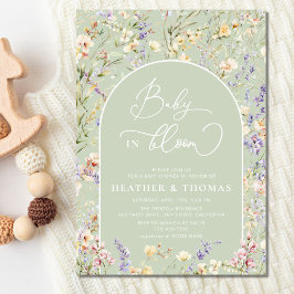 Baby in Bloom Wildflower QR Sage Green Baby shower Kaart