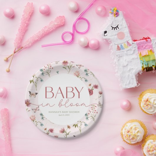 Baby in Bloom Wildflower Roze Baby shower Papieren Bordje (Feest)