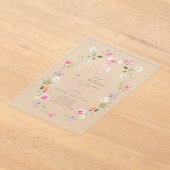 Baby in Bloom Wildflower roze Bow Baby shower Acryl Uitnodigingen (Laagn)