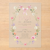 Baby in Bloom Wildflower roze Bow Baby shower Acryl Uitnodigingen (Voorkant)