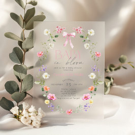 Baby in Bloom Wildflower roze Bow Baby shower Acryl Uitnodigingen