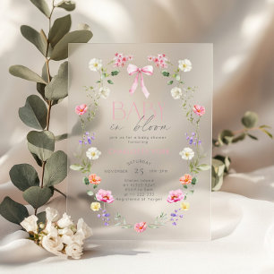 Baby in Bloom Wildflower roze Bow Baby shower Acryl Uitnodigingen