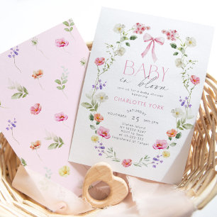 Baby in Bloom Wildflower roze Bow Baby shower Kaart