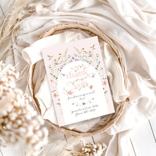 Baby in Bloom Wildflower Roze Meisje Baby shower Bedankkaart