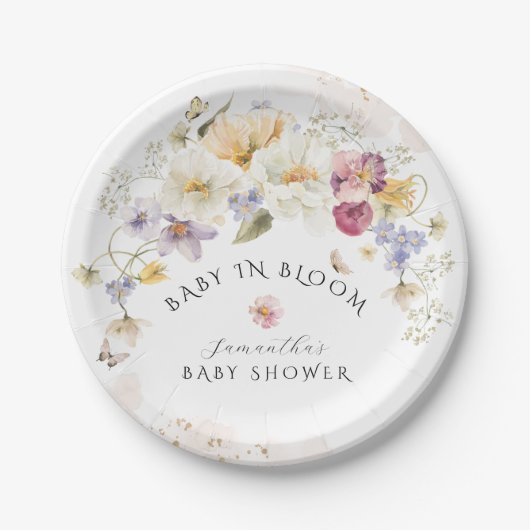 Baby in Bloom Wildflower Rustic Baby shower Papieren Bordje (Voorkant)