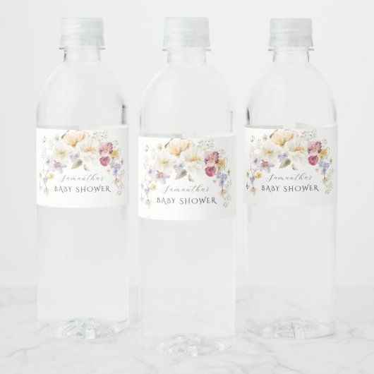 Baby in Bloom Wildflower Rustic Baby shower Waterfles Etiket (Flessen)