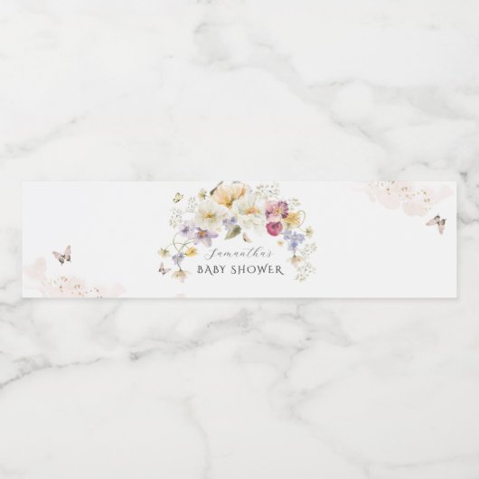 Baby in Bloom Wildflower Rustic Baby shower Waterfles Etiket (Enkel label)