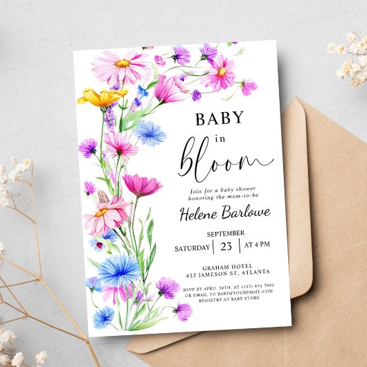 Baby in Bloom Wildflower Rustiek Boho Baby shower Kaart
